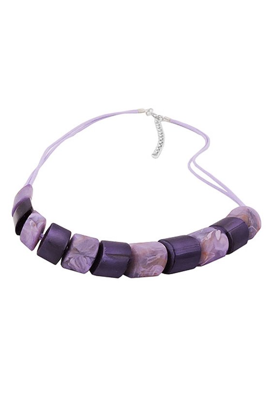 NECKLACE SLANTED BEADS LILAC-MIXED CORD LIGHT LILAC