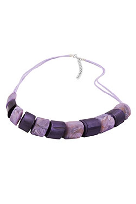 NECKLACE SLANTED BEADS LILAC-MIXED CORD LIGHT LILAC