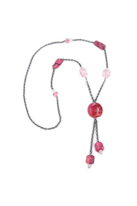 NECKLACE NUGGET-BEADS PINK 90CM