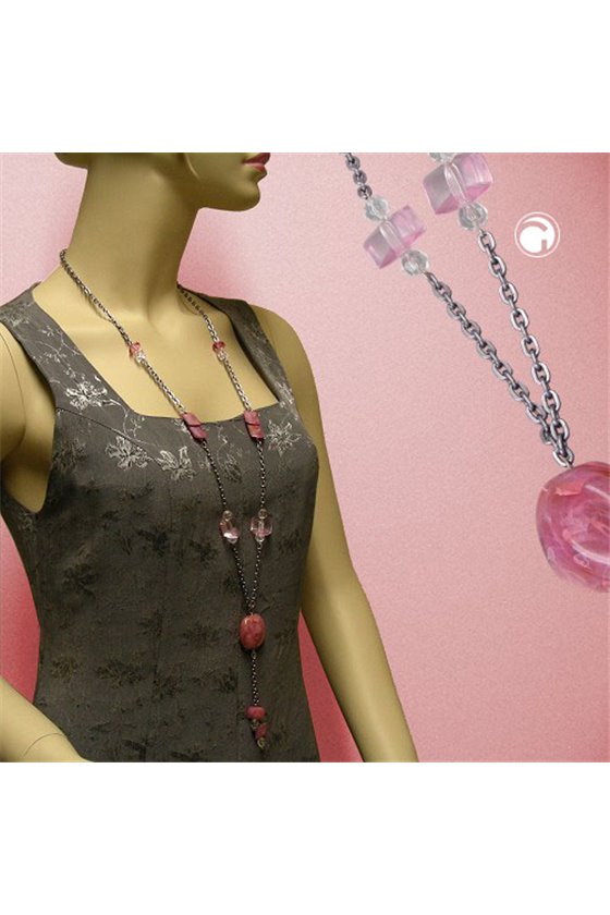 NECKLACE NUGGET-BEADS PINK 90CM