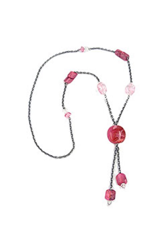 NECKLACE NUGGET-BEADS PINK 90CM