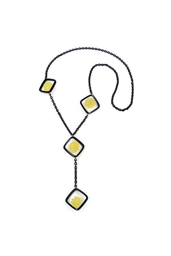 NECKLACE BLACK SQUARE YELLOW SPIRAL 90CM