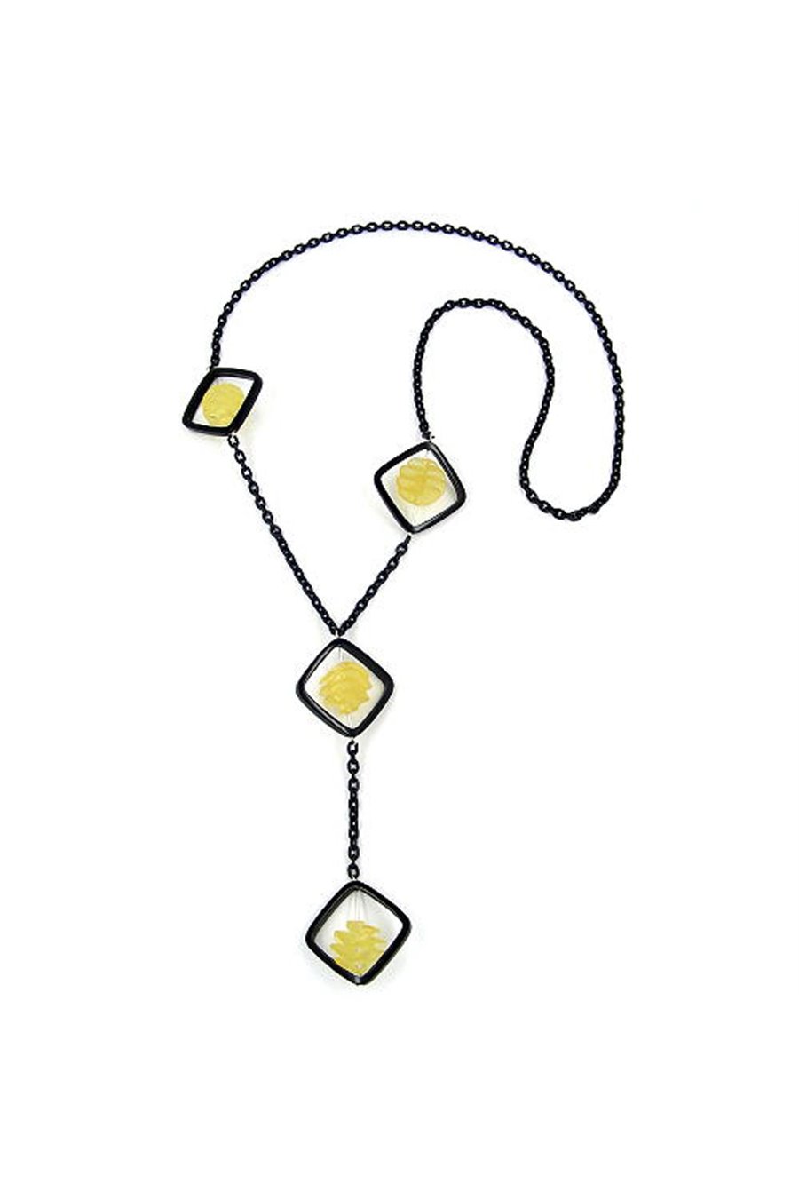NECKLACE BLACK SQUARE YELLOW SPIRAL 90CM