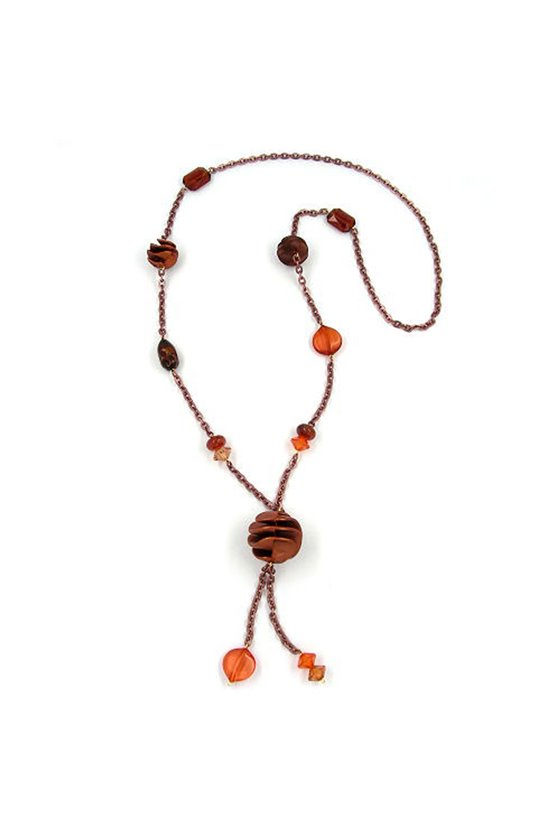 NECKLACE SPIRAL PEARL COPPER-BROWN ANCHOR CHAIN 90CM