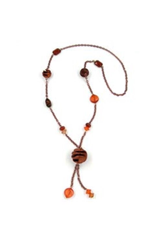 NECKLACE SPIRAL PEARL COPPER-BROWN ANCHOR CHAIN 90CM