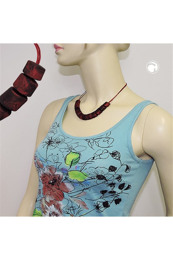NECKLACE SLANTED BEADS RED MARBLED