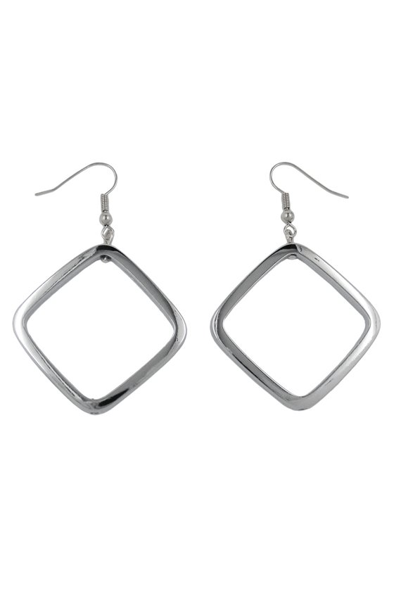 HOOK EARRINGS SQUARE SILVER COLOURED SHINY