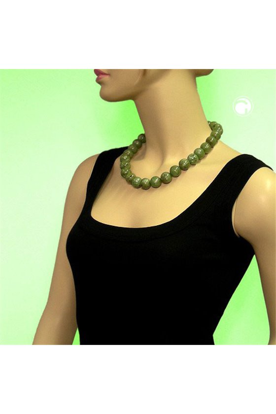 NECKLACE BEADS 18MM GREEN/ BROWN MARBLED