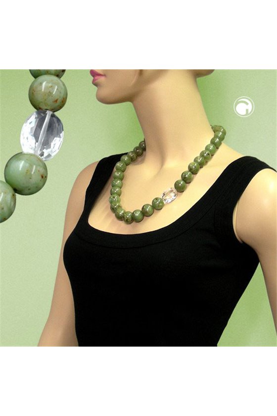 NECKLACE BEADS 22MM GREEN-BROWN 60CM