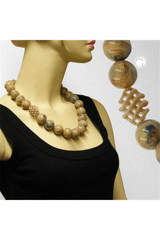 NECKLACE BEADS 22MM BROWN MARBLED 60CM