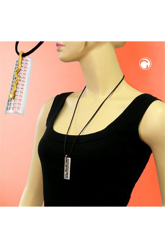 NECKLACE GRID & SNAKE SILVER-GOLD 70CM