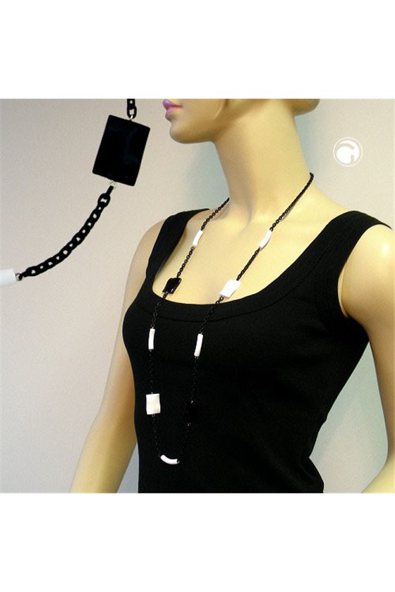 NECKLACE BLACK & WHITE BEADS 95CM