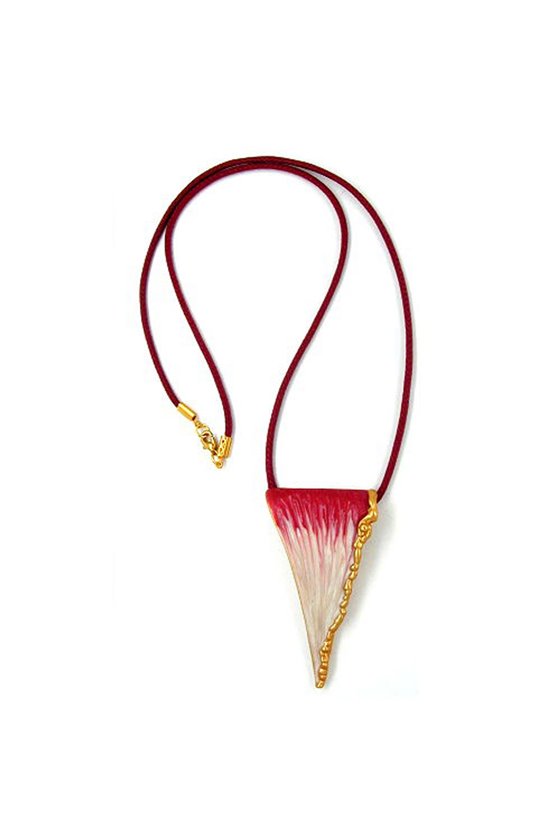 NECKLACE TRIANGLE RED-BEIGE ENAMELED 60CM