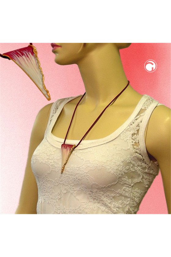 NECKLACE TRIANGLE RED-BEIGE ENAMELED 60CM