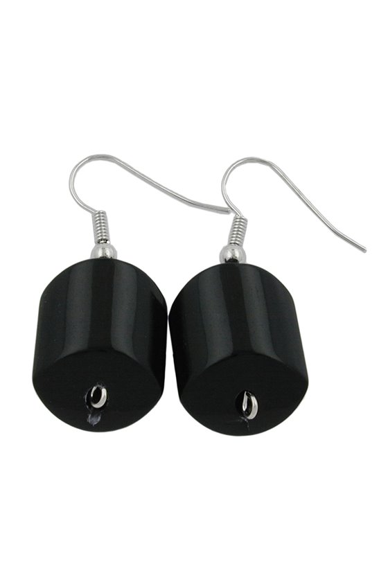 HOOK EARRINGS SLANTED BEAD BLACK