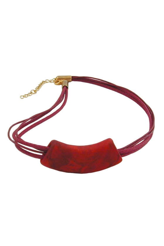 NECKLACE TUBE FLAT CURVED DARK RED 50CM
