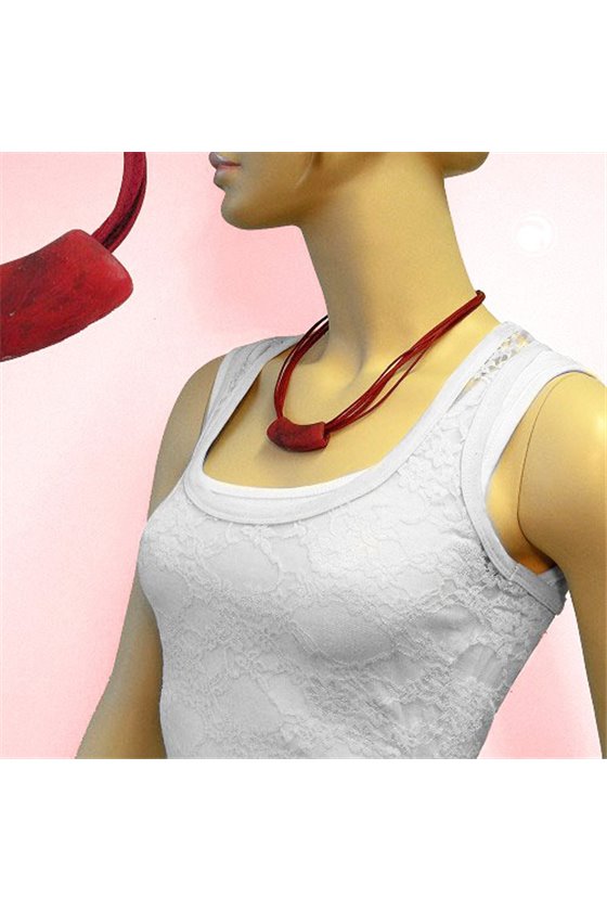 NECKLACE TUBE FLAT CURVED DARK RED 50CM