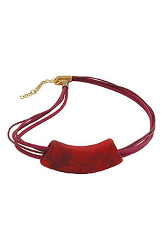 NECKLACE TUBE FLAT CURVED DARK RED 50CM