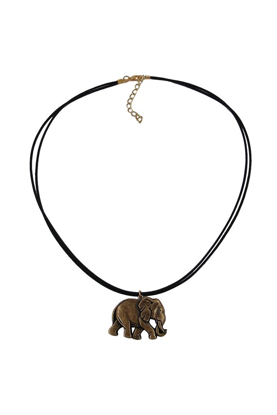NECKLACE ELEPHANT BLACK-GOLD-COLOURED