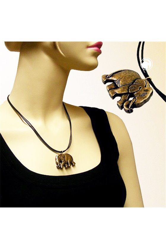 NECKLACE ELEPHANT BLACK-GOLD-COLOURED