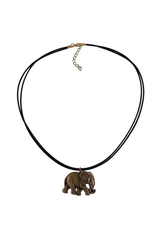 NECKLACE ELEPHANT BLACK-GOLD-COLOURED