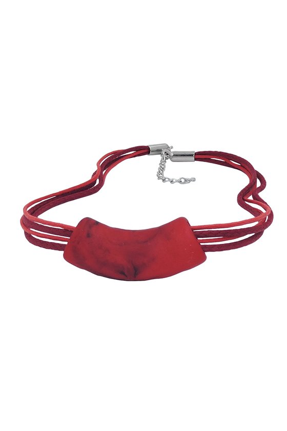 NECKLACE TUBE FLAT CURVED RED-BLACK 50CM