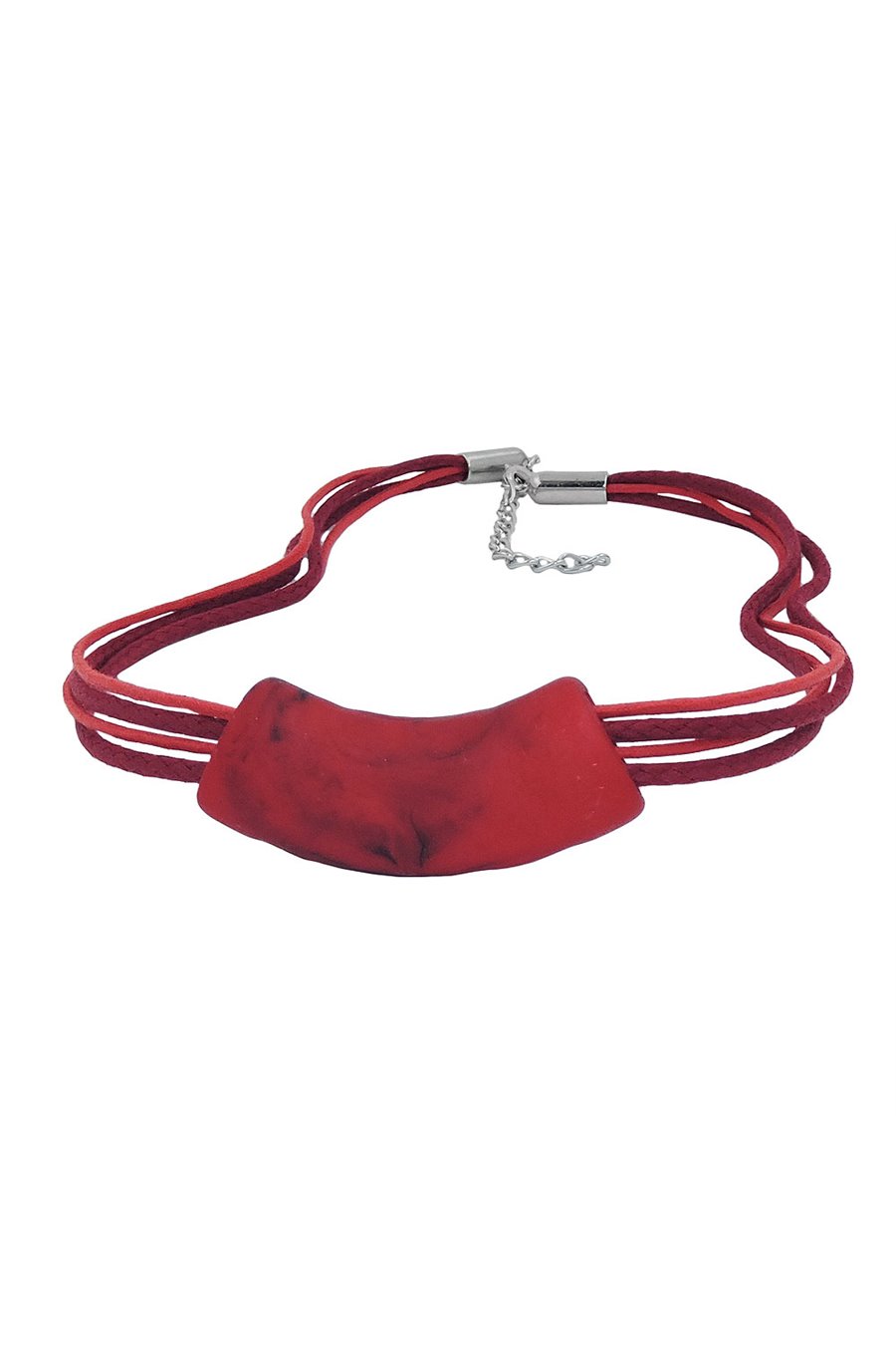 NECKLACE TUBE FLAT CURVED RED-BLACK 50CM