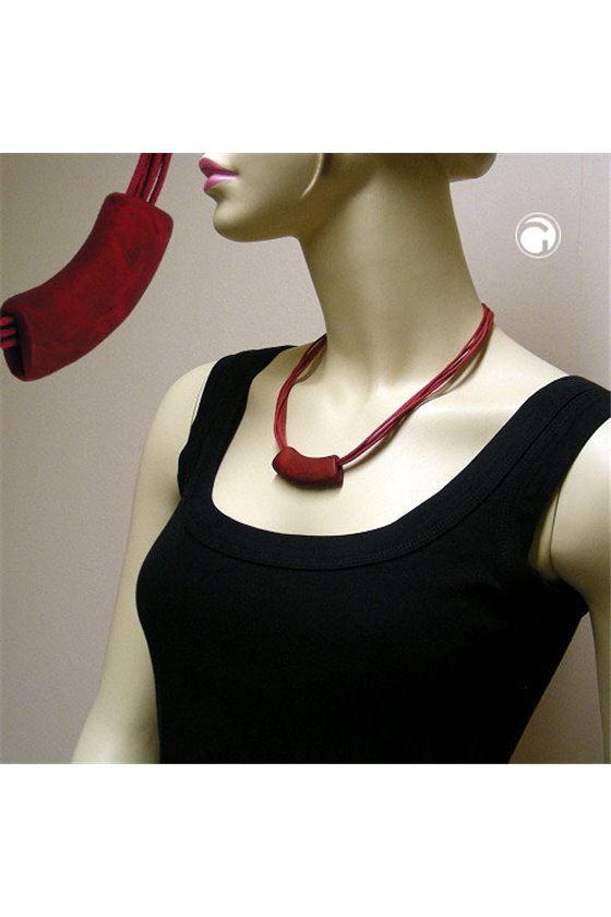 NECKLACE TUBE FLAT CURVED RED-BLACK 50CM