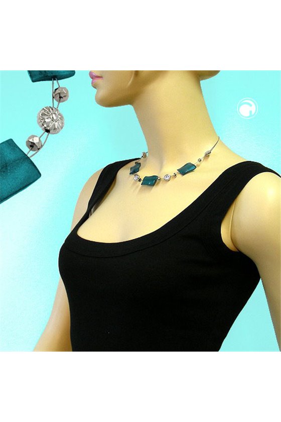 NECKLACE GREEN BEADS 45CM