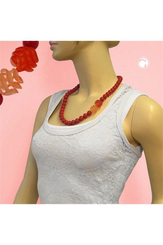 NECKLACE BEADS 12MM RED 60CM