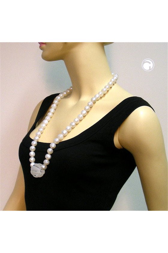 NECKLACE BEADS 35/14MM WAX-WHITE 75CM