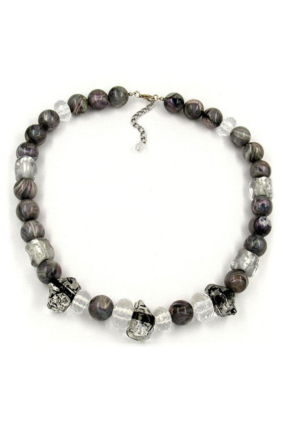 NECKLACE BEADS TRANSPARENT-GREY 55CM