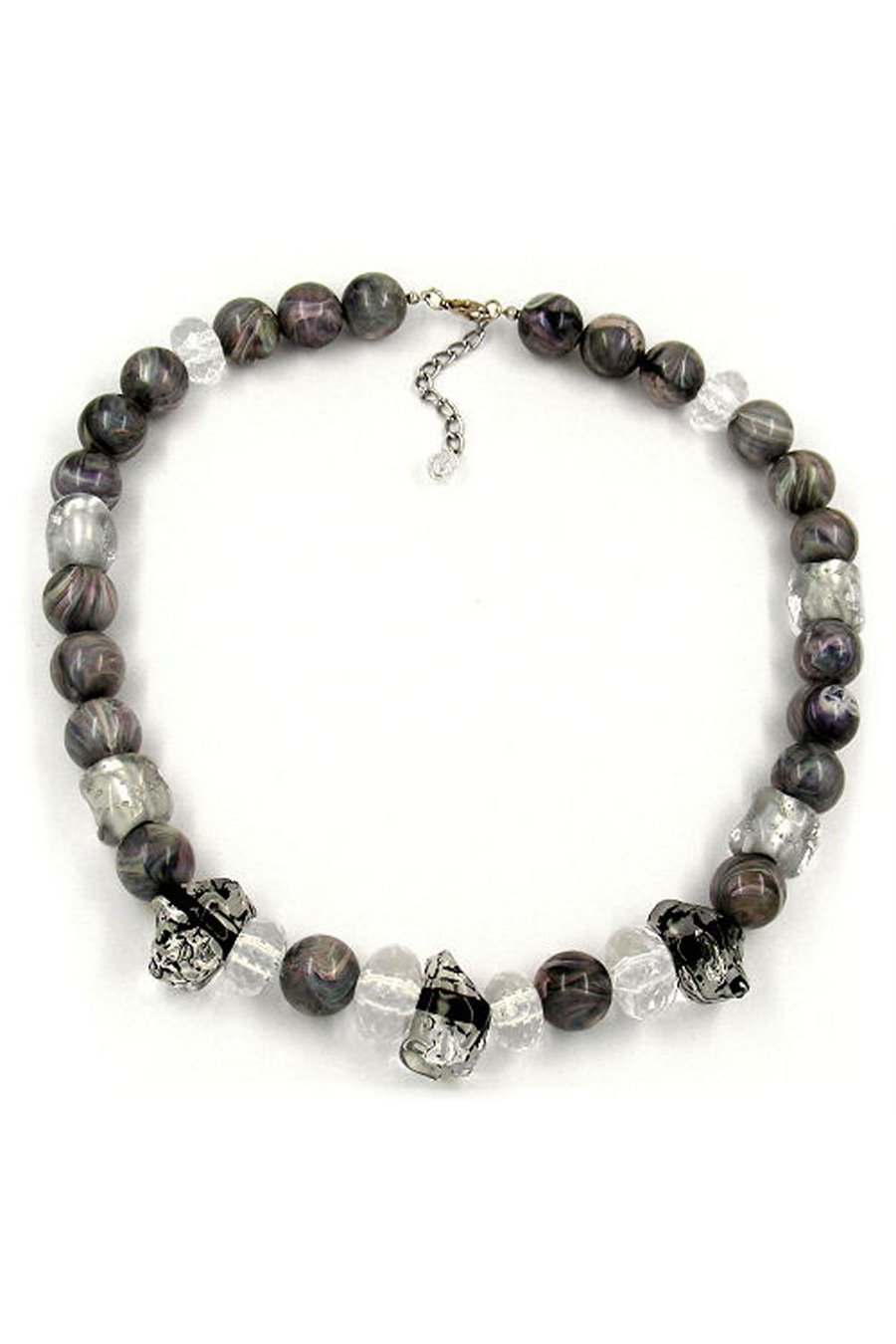 NECKLACE BEADS TRANSPARENT-GREY 55CM