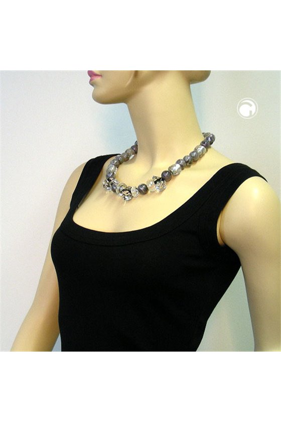 NECKLACE BEADS TRANSPARENT-GREY 55CM