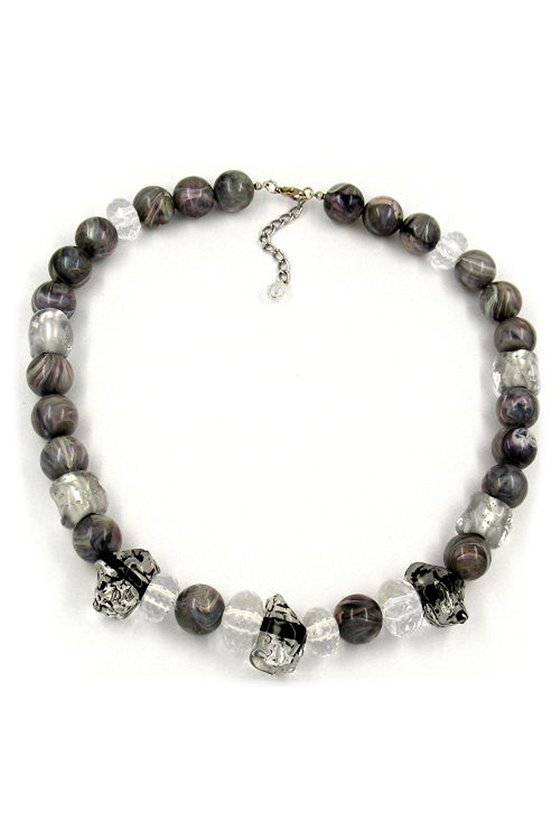 NECKLACE BEADS TRANSPARENT-GREY 55CM