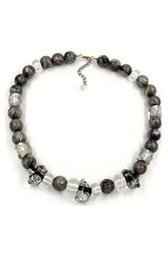 NECKLACE BEADS TRANSPARENT-GREY 55CM