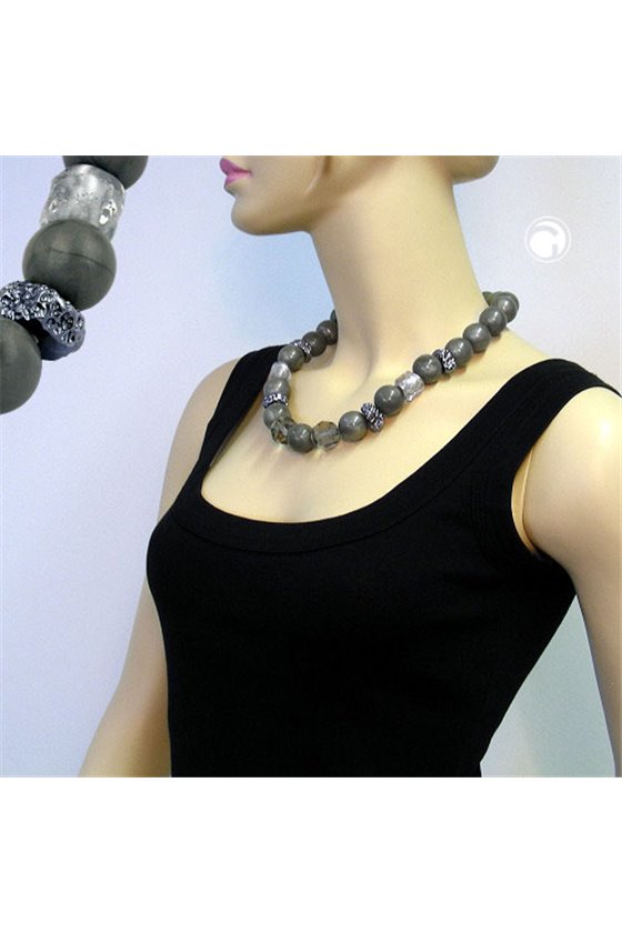 NECKLACE GREY & SILVER BEADS 55CM