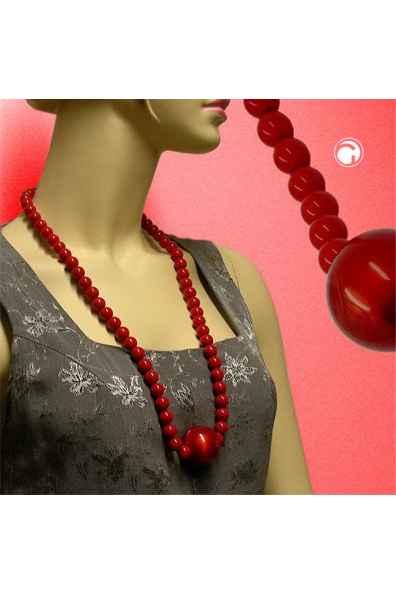 NECKLACE BEADS 35/12MM RED 75CM