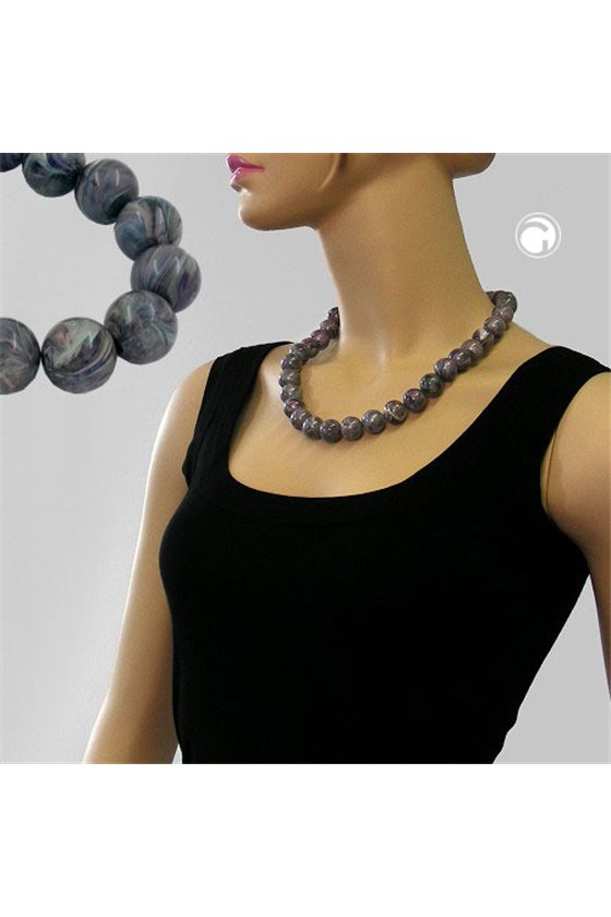 NECKLACE BEADS 16MM GREY 55CM