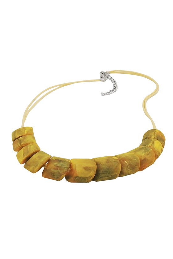 NECKLACE SLANTED BEADS YELLOW OLIVE
