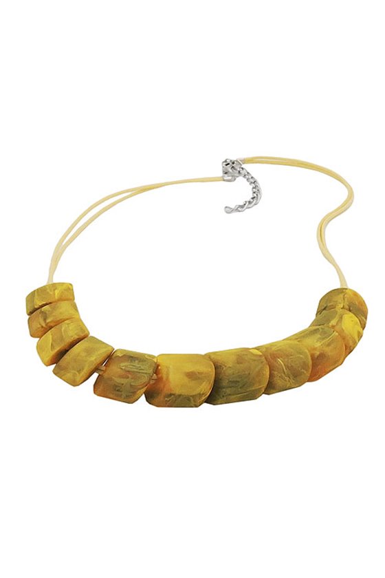 NECKLACE SLANTED BEADS YELLOW OLIVE