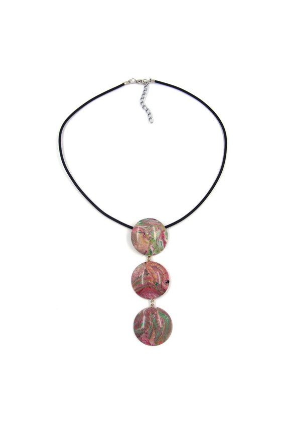 NECKLACE 3 DISQUES RED-GREEN-WHITE 45CM