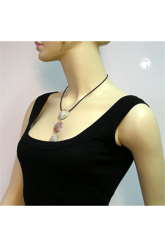 NECKLACE 3 DISQUES RED-GREEN-WHITE 45CM