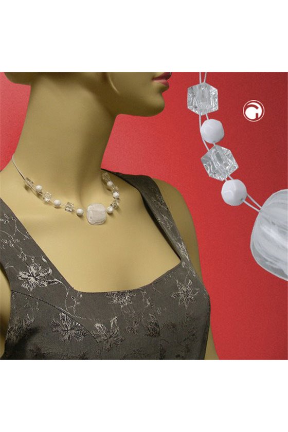 NECKLACE WHITE-TRANSPARENT 42CM