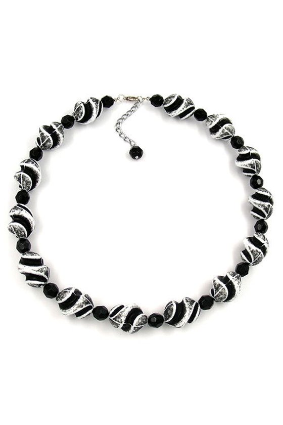 NECKLACE BEADS BLACK-WHITE 50CM