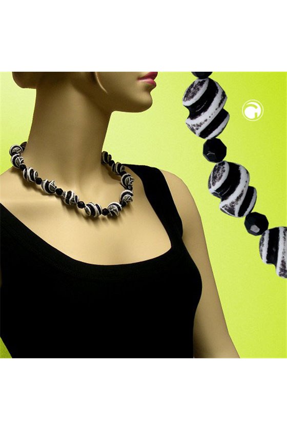 NECKLACE BEADS BLACK-WHITE 50CM
