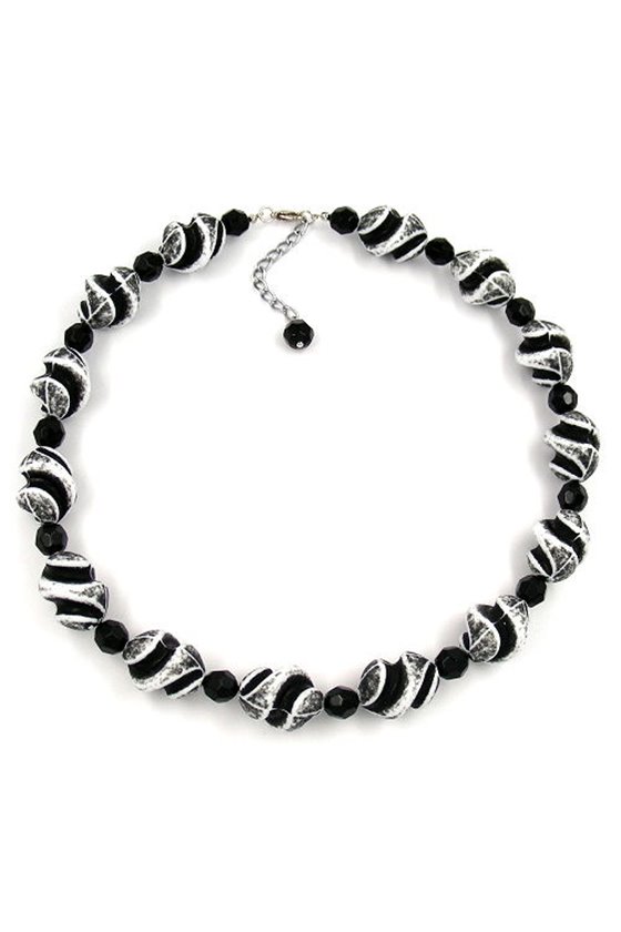 NECKLACE BEADS BLACK-WHITE 50CM