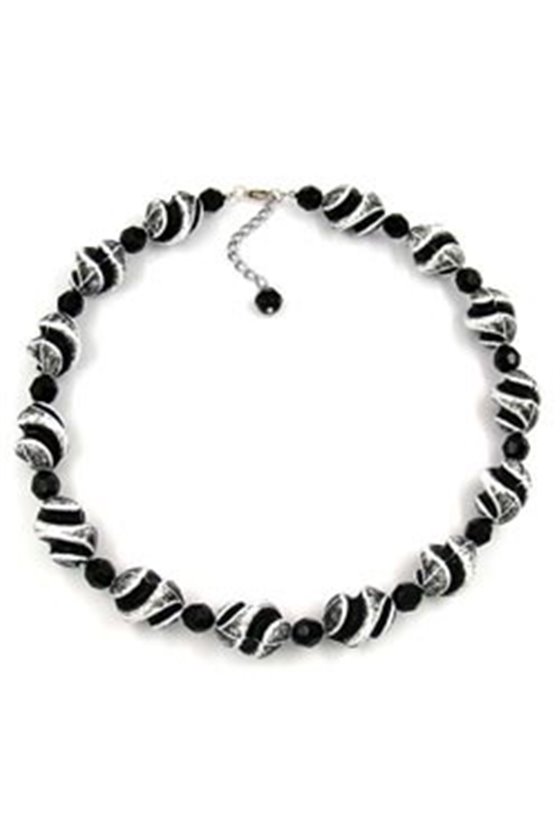 NECKLACE BEADS BLACK-WHITE 50CM