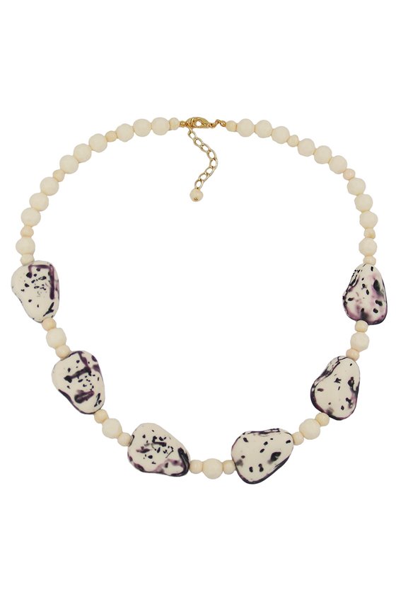NECKLACE FANTASY BEADS IVORY-PURPLE 53CM