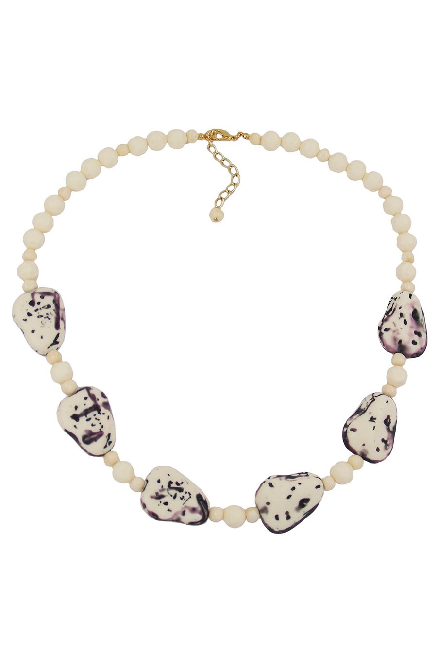 NECKLACE FANTASY BEADS IVORY-PURPLE 53CM